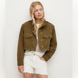 NWT All Saints Cadie Military Jacket in Khaki Green Cropped Linen Jacket Size 12